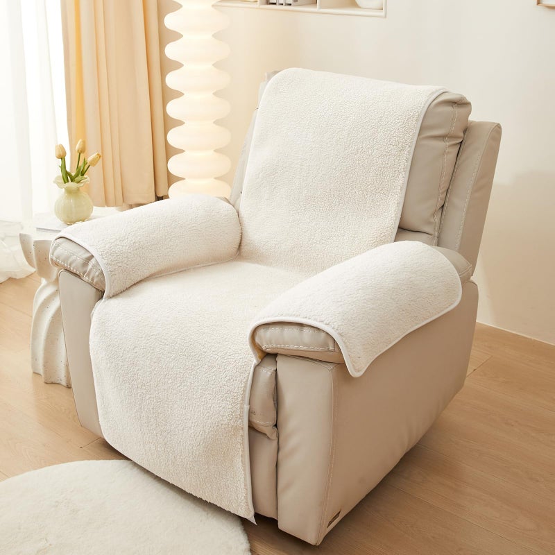 Huierxun Luxury Sherpa Fleece Recliner Chair Cover Non Slip Backing Fuzzy Fluffy Reclining Couch Cover Soft Comfort Sofa Slipcover Washable Furniture Protector for Kids, Pets (Cream, 22'') - Image 3