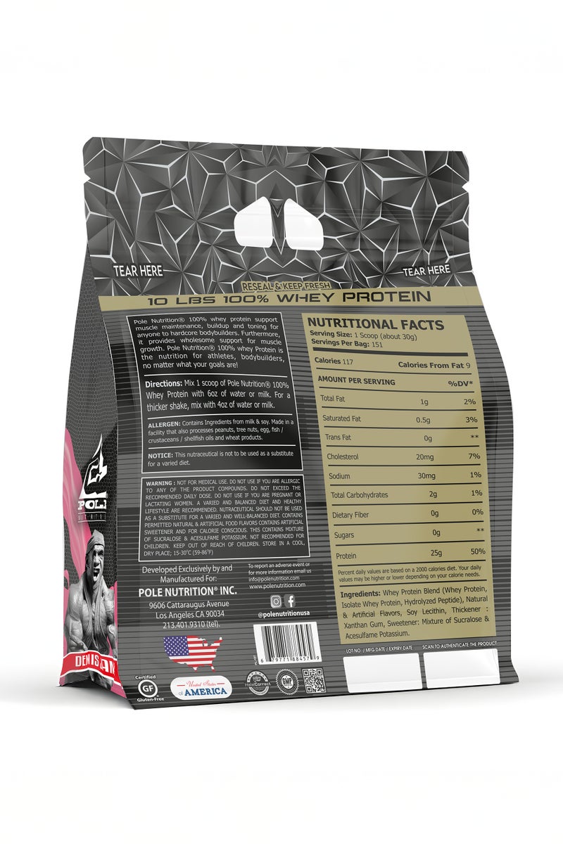 POLE NUTRITION 100% Whey Protein 10 lbs (4.53kg) - High Protein Lean Shake with Zero Sugar (Strawberry Ice Cream) - Image 2