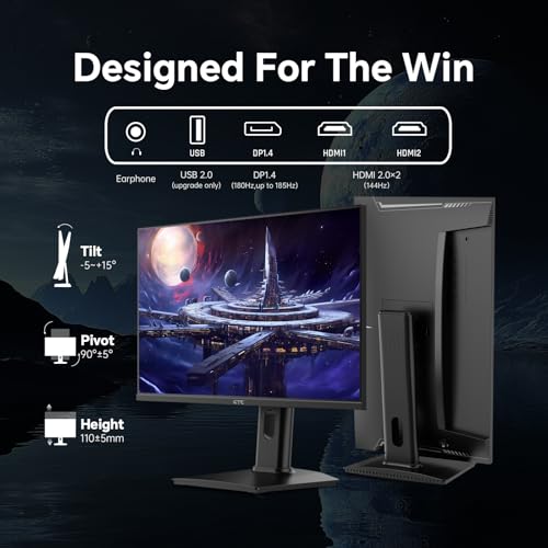 KTC 24 inch Gaming Monitor QHD 180Hz, Fast IPS 1440p Computer Monitor, Up to 185Hz, 1ms, G-Sync/FreeSync, HDR400, Height Adjustable, 2 x HDMI, 1 x DP H24T7 - Image 4