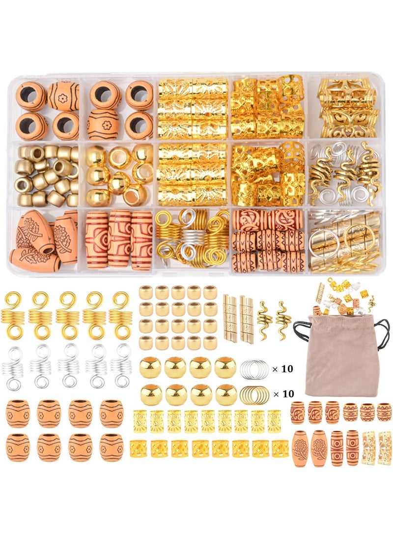 Modpion Modpion 164 PCS Hair Jewelry Dreadlock Accessories, Hair Beads for Hair Braids Charm Coils Rings Hair Cuffs Hair Tube Beads for Extension 