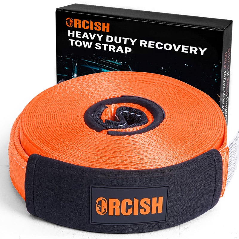 ORCISH Long Recovery Tow Straps 2 x 66 FT Tow Straps Heavy Duty with Loops Tow Rope for Truck Vehicle Recovery Rope with Reinforced Loops and Protective Sleeves Tree Saver Strap for Winching