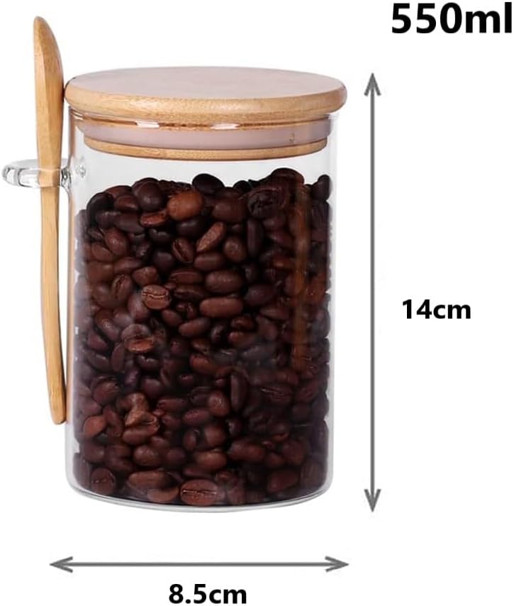 UREVO Set of 6 Pcs Glass Storage Jar with Bamboo Lids and bamboo Spoon, Airtight Food Jars Kitchen Food Storage Containers For Serving Tea, Coffee, Flour, Sugar, Candy, Cookie, Spice - Image 3