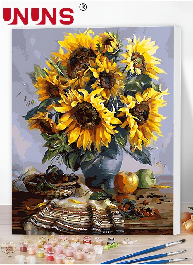 UNUNS Paint By Number For Kids,40x50cm Canvas Oil Painting With Frame,Sunflower Vase DIY Oil Painting Kits For Children,Gifts For Painting Lovers  - Image 1