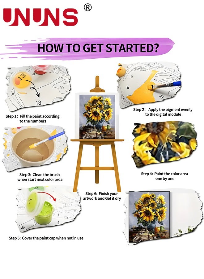 UNUNS Paint By Number For Kids,40x50cm Canvas Oil Painting With Frame,Sunflower Vase DIY Oil Painting Kits For Children,Gifts For Painting Lovers  - Image 3