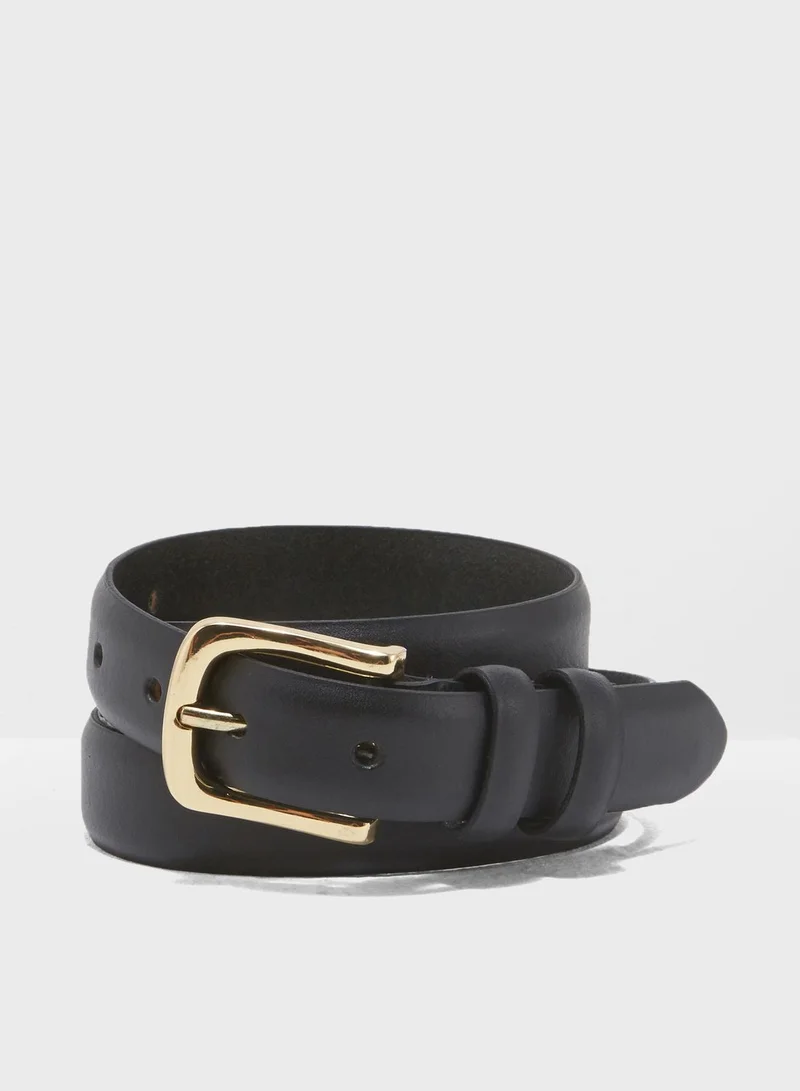 TOPMAN Leather Belt With Brushed Gold Buckle