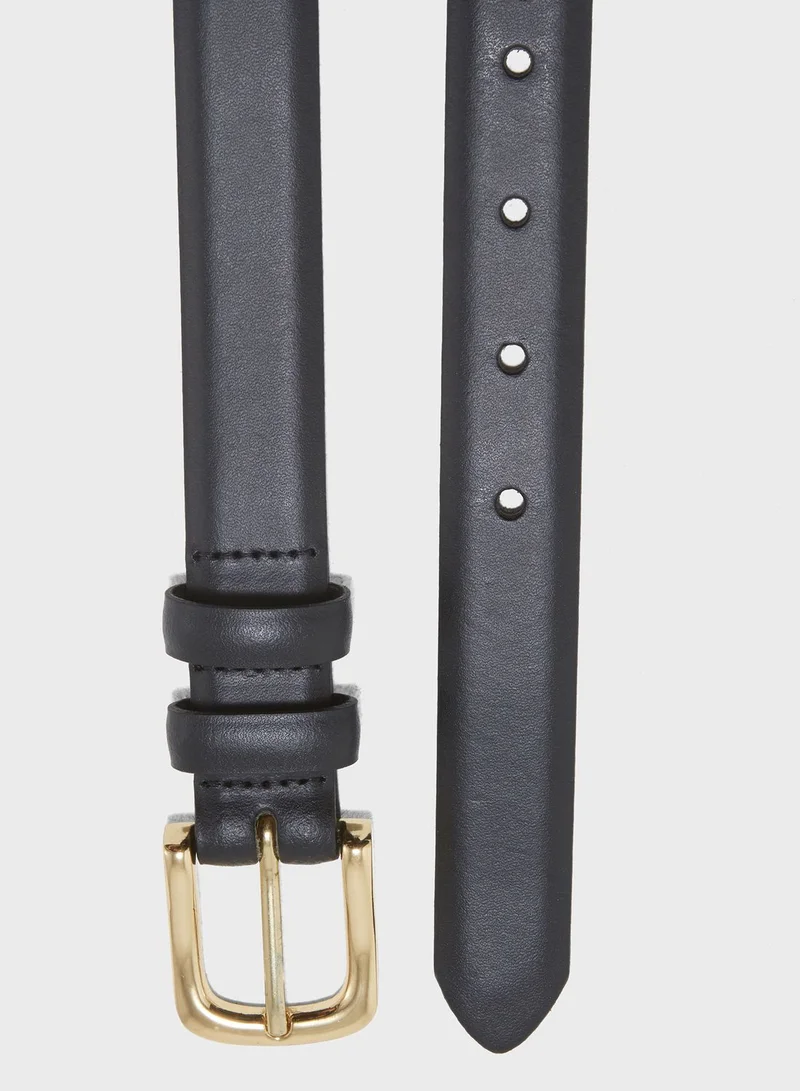 TOPMAN Leather Belt With Brushed Gold Buckle