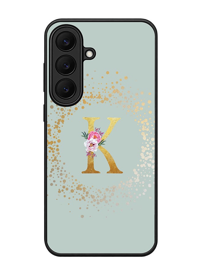 Stylizedd Rugged Case for Samsung Galaxy S26 FE- Slim Fit Hybrid Rubber Cover Floral Monogram - K (Light Grey)