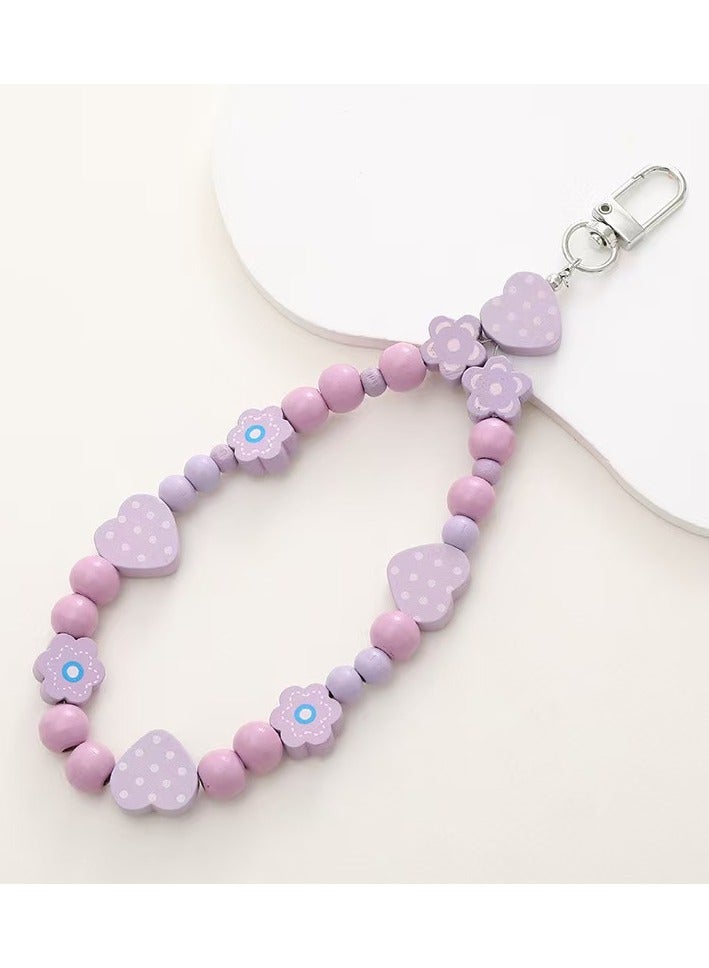 Sparkle Accessories Wrist Lanyard, Lavender Wooden Beaded Phone Strap and Lanyard, Purple and White Heart and Flower Charms, Perfect for Phones, Cameras, and Water Bottles, Ideal for Daily Use, Travel, and Gifting 
