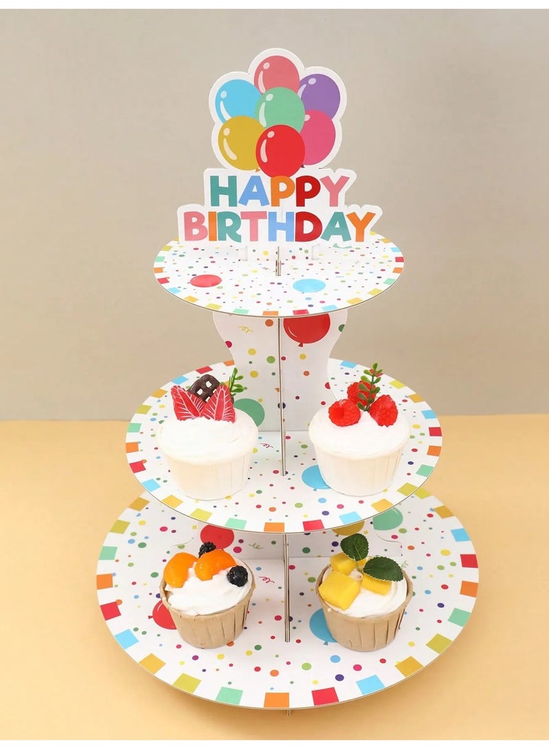 زينه اعياد ميلاد صحن حامل كب كيك مكون من ثلاث طبقات مزين بعبارة عيد ميلاد سعيد بالوان زاهيه  يضيف لمسة جمالية لحفلات اعياد الميلاد مصنوع من كرتون قوي يوفر ثباتاً ممتازاً عند الاستخدام مناسب لتوزيعات حفلات اعياد الميلاد والزينه - Image 3