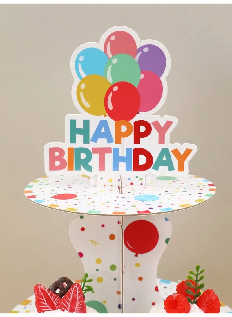 زينه اعياد ميلاد صحن حامل كب كيك مكون من ثلاث طبقات مزين بعبارة عيد ميلاد سعيد بالوان زاهيه  يضيف لمسة جمالية لحفلات اعياد الميلاد مصنوع من كرتون قوي يوفر ثباتاً ممتازاً عند الاستخدام مناسب لتوزيعات حفلات اعياد الميلاد والزينه - Image 4