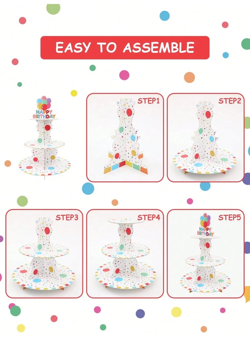 زينه اعياد ميلاد صحن حامل كب كيك مكون من ثلاث طبقات مزين بعبارة عيد ميلاد سعيد بالوان زاهيه  يضيف لمسة جمالية لحفلات اعياد الميلاد مصنوع من كرتون قوي يوفر ثباتاً ممتازاً عند الاستخدام مناسب لتوزيعات حفلات اعياد الميلاد والزينه - Image 5