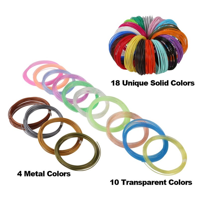 MIKA3D 32 Colors 3D Pen PLA Filament Refills, Each Color 10 Feet, Total 320 feet, Pack with 4 Finger Caps - Image 2
