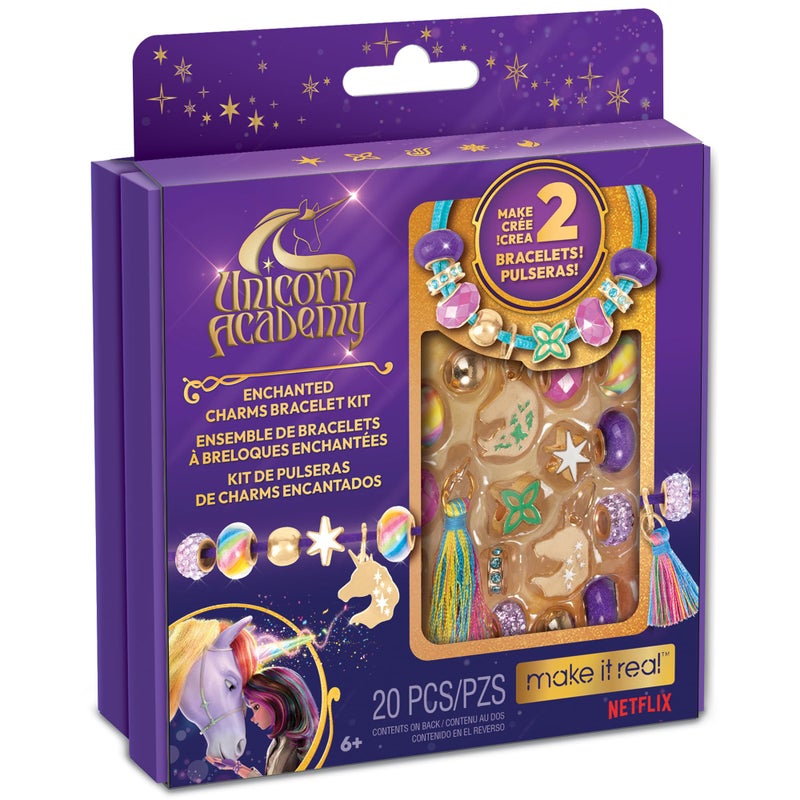 Make It Real: Unicorn Academy: Enchanted Charms Bracelet Kit - 20pc DIY Jewelry Craft, Make 2 Charm & Bead Bracelets, Netflix Series, Girls & Kids 8+ - Image 1