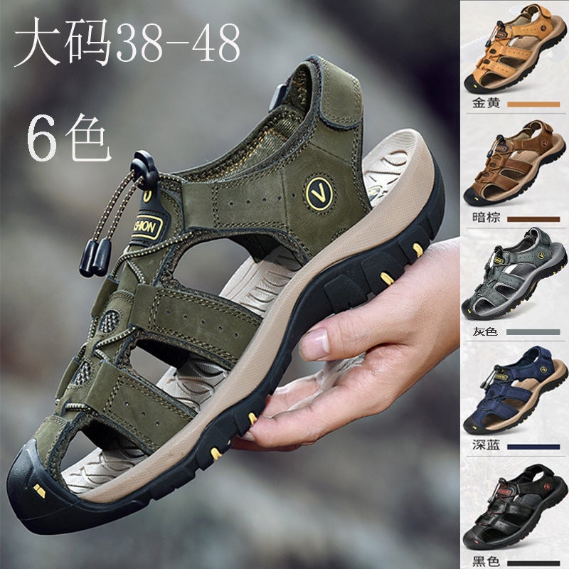 Summer Baotou Men'S Sandals First-Layer Cowhide Beach Shoes Men'S Outdoor Non-Slip Soft Sole Large Size - Image 2