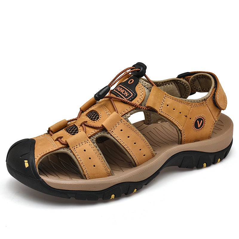 Summer Baotou Men'S Sandals First-Layer Cowhide Beach Shoes Men'S Outdoor Non-Slip Soft Sole Large Size - Image 1