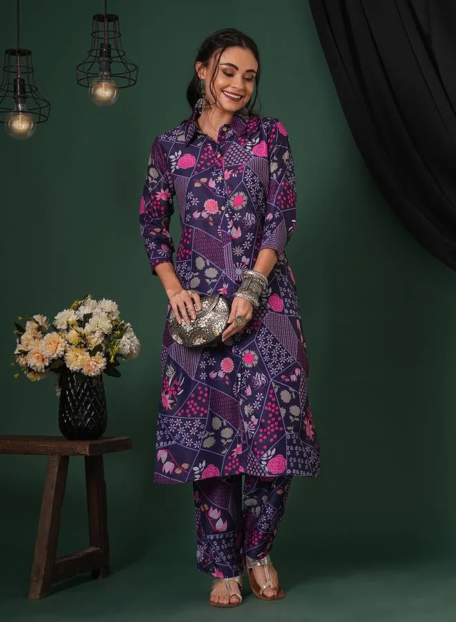 جلو باص طقم منسق من بنطال وكورتا بقصة مستقيمة