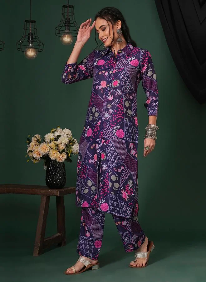 جلو باص طقم منسق من بنطال وكورتا بقصة مستقيمة