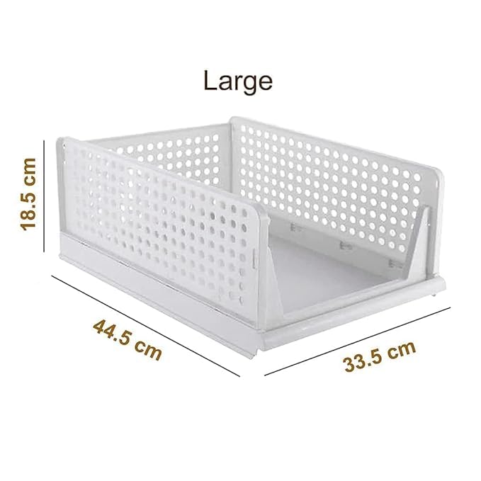 AMP CREATIONS AMP CREATIONS 4 Pieces Wardrobe Organizer for StorageFoldable Stackable Closet BasketCupboard Organizer for ClothesSpace Saver for Kitchen Clothes Shirt Stacker MultiPurpose Sliding Tray White  - Image 2