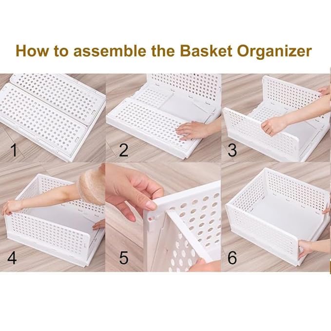 AMP CREATIONS AMP CREATIONS 4 Pieces Wardrobe Organizer for StorageFoldable Stackable Closet BasketCupboard Organizer for ClothesSpace Saver for Kitchen Clothes Shirt Stacker MultiPurpose Sliding Tray White  - Image 5