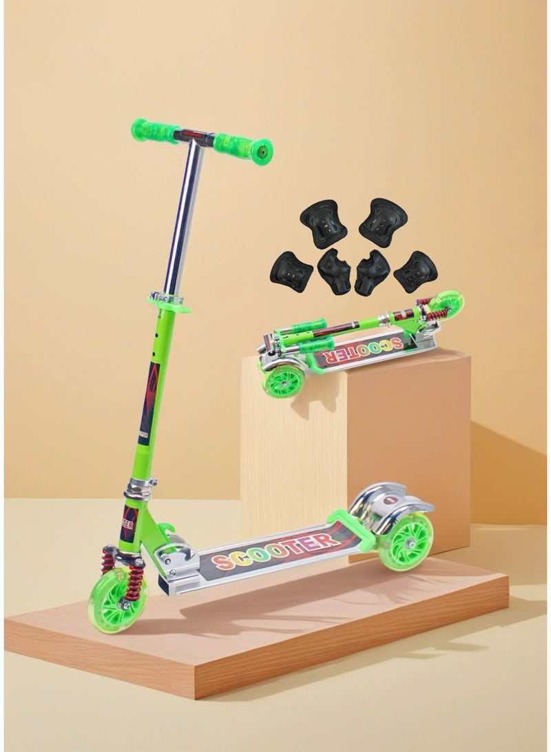 إيزي فيتشور سكوتر إيزي فيوتشر للأطفال بمقبض قابل للطي وتعديل الارتفاع وعجلات بولي يوريثان LED وفرامل خلفية، سكوتر للأطفال من عمر 3 إلى 8 سنوات، بما في ذلك مجموعة معدات الحماية - Image 1