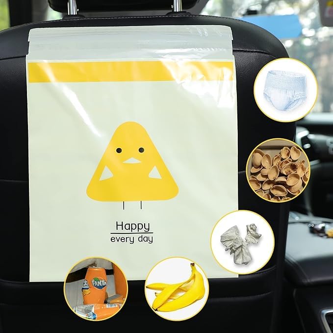 Inralimot 15 PCS Easy Stick-On Portable Car Trash Bag,Waterproof Leakproof Vomit Bags,Firm & Durable,Suitable for Cars,Camping,Travel,Kitchens,Bedrooms,Study Rooms,Office Spaces(yellow),1 Piece - Image 5
