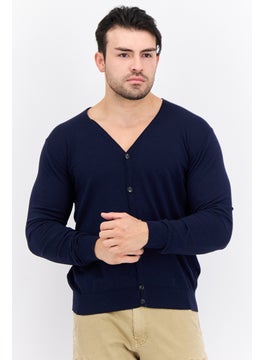 GAS Men V Neck Knitted Long Sleeve Cardigan, Navy  - Image 1