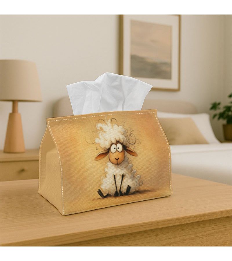 Sheep Design Print Tissue Box 7x5.1in Soft Minimalist Waterproof Holder - Image 1