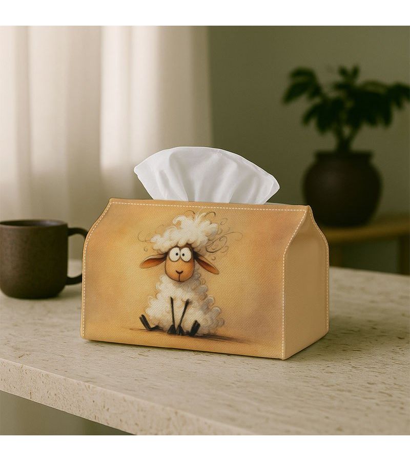 Sheep Design Print Tissue Box 7x5.1in Soft Minimalist Waterproof Holder - Image 2