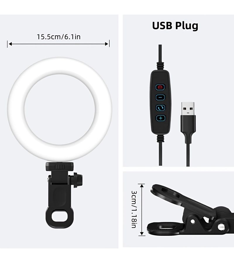 حلقة ضوء LED مع مشبك، 3 أوضاع للألوان، 10 إعدادات سطوع، للابتوب وكاميرا الكمبيوتر والشاشة، لمؤتمرات الفيديو والتسجيل، أسود. - Image 2