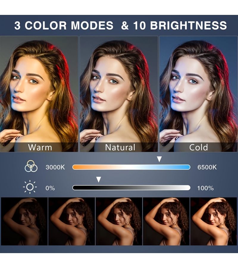 حلقة ضوء LED مع مشبك، 3 أوضاع للألوان، 10 إعدادات سطوع، للابتوب وكاميرا الكمبيوتر والشاشة، لمؤتمرات الفيديو والتسجيل، أسود. - Image 3