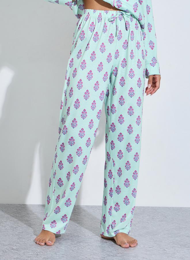 Styli Turquoise All Over Print Shirt and Straight Leg Pants Pyjama Set - Image 5