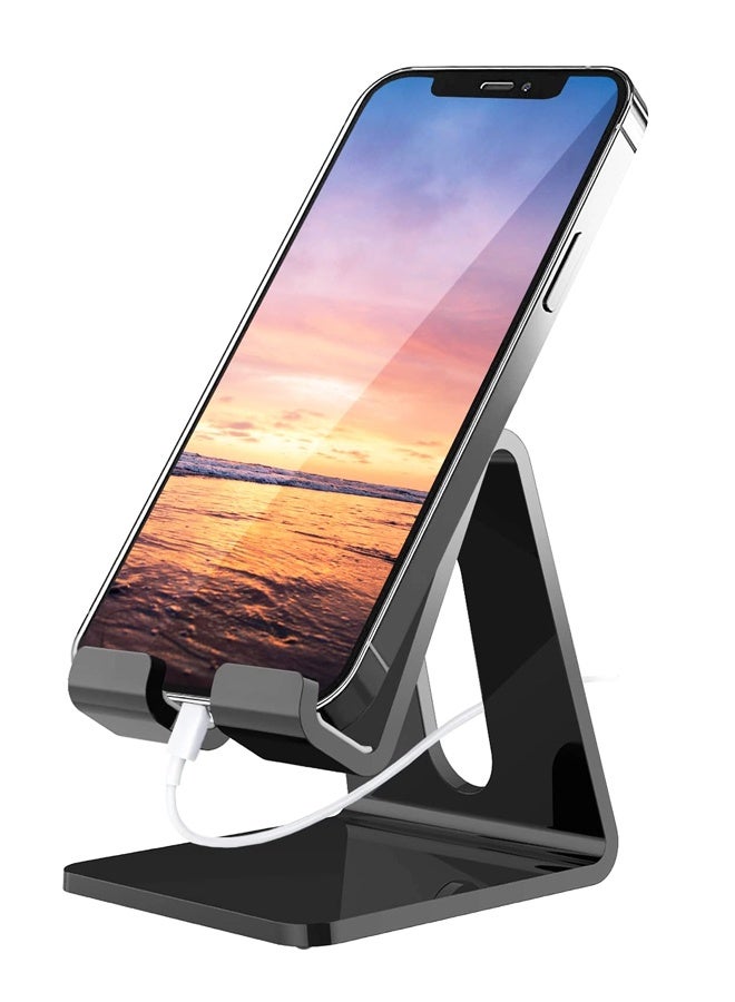 حامل هاتف أكريليك، تصميم مريح لهاتف Apple iPhone وSamsung Galaxy، متوافق مع شاشات مقاس 4-8 بوصة، أسود - Image 1