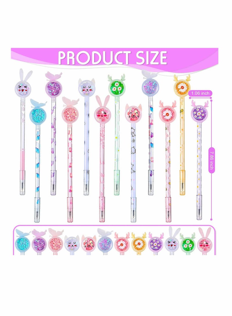 SYOSI Ballpoint Pen Cute Cartoon Sequins Pens 12 Pcs Creative Liquid Gel Ink Rollerball Pen Funny Pens Creative Design Novelty School Supplies for Women Girl Kids Teens Adult Home Office Stationery - Image 2