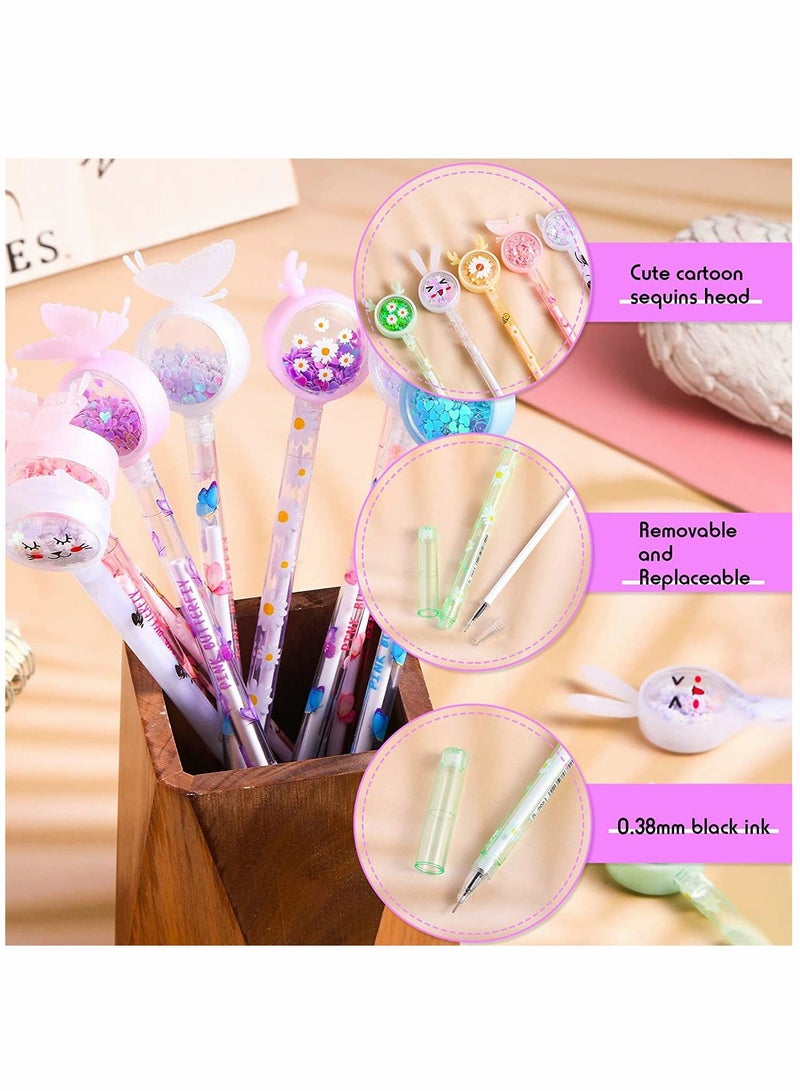 SYOSI Ballpoint Pen Cute Cartoon Sequins Pens 12 Pcs Creative Liquid Gel Ink Rollerball Pen Funny Pens Creative Design Novelty School Supplies for Women Girl Kids Teens Adult Home Office Stationery - Image 3