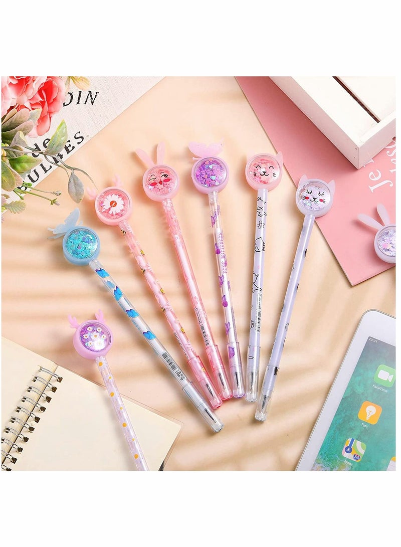 SYOSI Ballpoint Pen Cute Cartoon Sequins Pens 12 Pcs Creative Liquid Gel Ink Rollerball Pen Funny Pens Creative Design Novelty School Supplies for Women Girl Kids Teens Adult Home Office Stationery - Image 4
