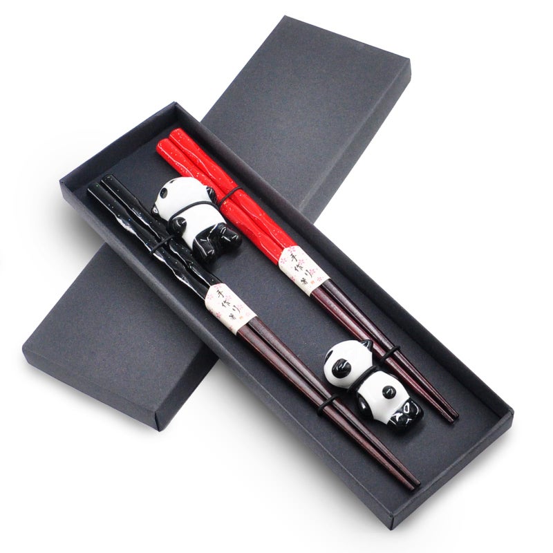Wooden Chopsticks Reusable with Panada Rest Gift Set Dishwasher Safe for SUSHI 2 Setstyle 5