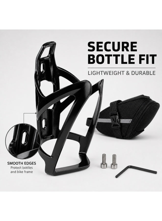 CIFOX Bicycle Saddle Bag with Water Bottle Cage, Bike Seat Storage Pouch Drink Holder Set with Mounting Screws & Wrench, Bike Bag - Image 1
