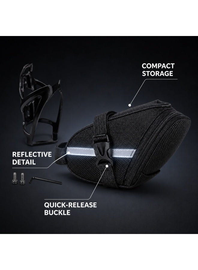 CIFOX Bicycle Saddle Bag with Water Bottle Cage, Bike Seat Storage Pouch Drink Holder Set with Mounting Screws & Wrench, Bike Bag - Image 2