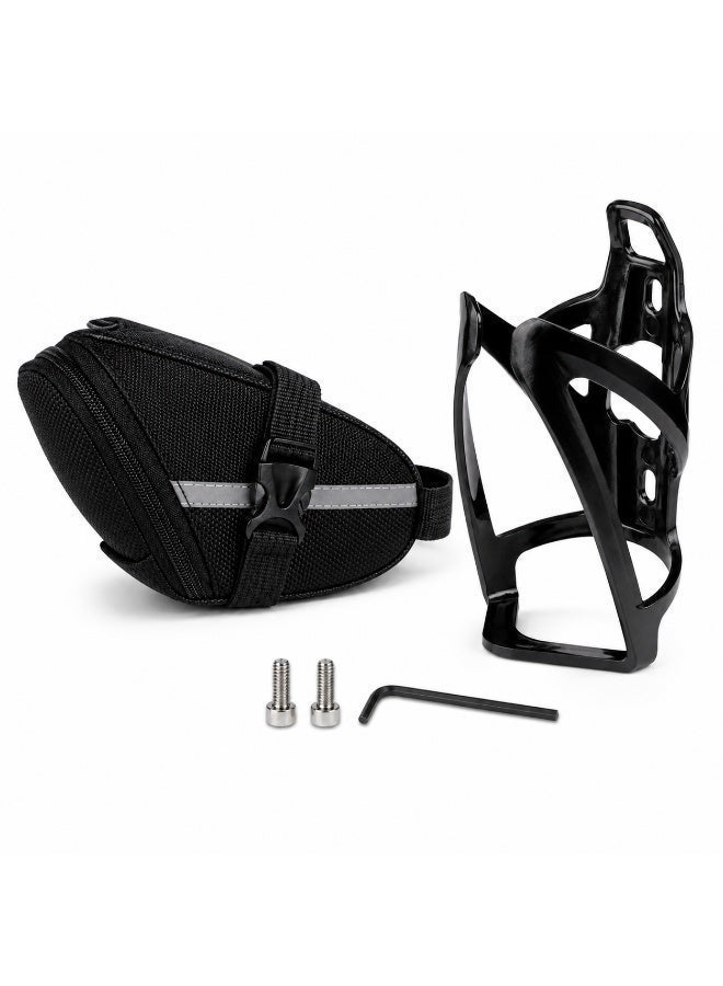 CIFOX Bicycle Saddle Bag with Water Bottle Cage, Bike Seat Storage Pouch Drink Holder Set with Mounting Screws & Wrench, Bike Bag - Image 4