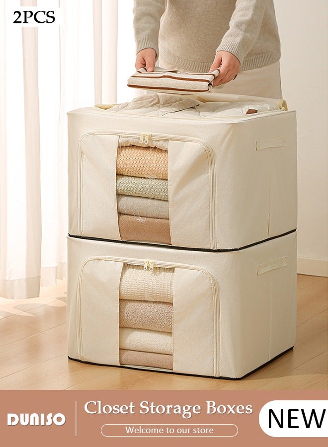 DUNISO 2Pcs Clothes Storage Bags, 66L Dust and Moisture Proof Storage Bins,Foldable Closet Organizers Storage Containers with Durable Handles Thick Fabric for Blanket Comforter Clothing Bedding  - Image 1