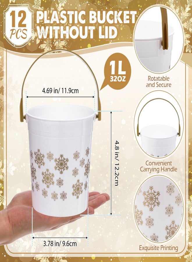 meekoo 12 Pcs Gold Snowflake Buckets with Handles Bulk 4.69 x 3.78 x 4.8 Inch Small Winter Holiday Buckets for Gifts Cute Candy Pails Holiday Storage Baskets for Winter Party - Image 2
