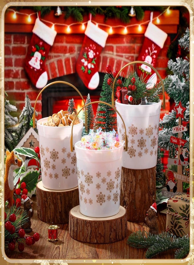 meekoo 12 Pcs Gold Snowflake Buckets with Handles Bulk 4.69 x 3.78 x 4.8 Inch Small Winter Holiday Buckets for Gifts Cute Candy Pails Holiday Storage Baskets for Winter Party - Image 3