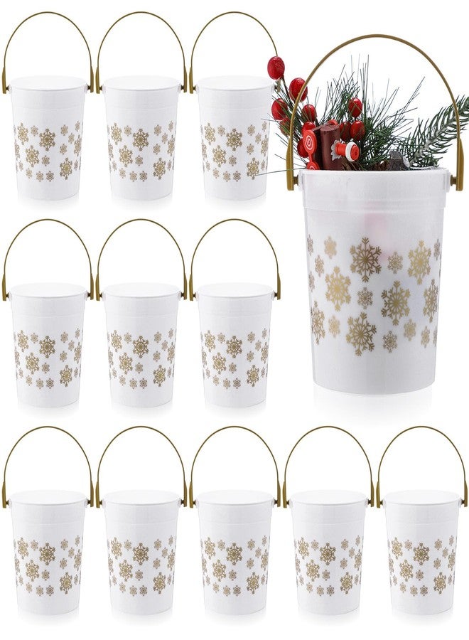 meekoo 12 Pcs Gold Snowflake Buckets with Handles Bulk 4.69 x 3.78 x 4.8 Inch Small Winter Holiday Buckets for Gifts Cute Candy Pails Holiday Storage Baskets for Winter Party - Image 1