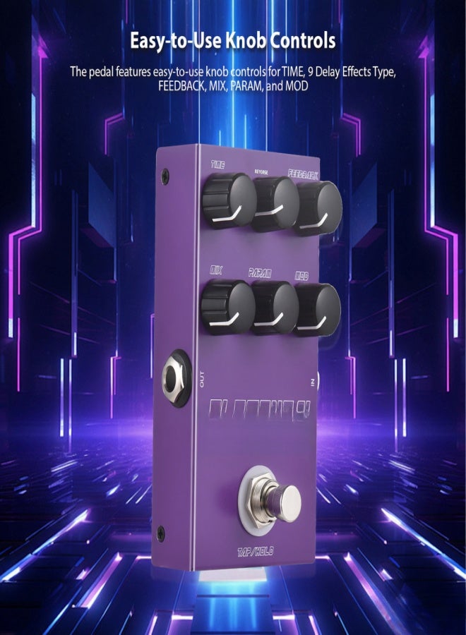 M-VAVE Guitar ELEMENTAL Delay Effects Pedal TIME/9 Delay Effects Type//MIX/PARAM/MOD Knob DC 9V 6.35mm Input/Output Interface Electric Guitar ELEMENTAL Delay Effector with TAP and HOLD Modes - Image 5