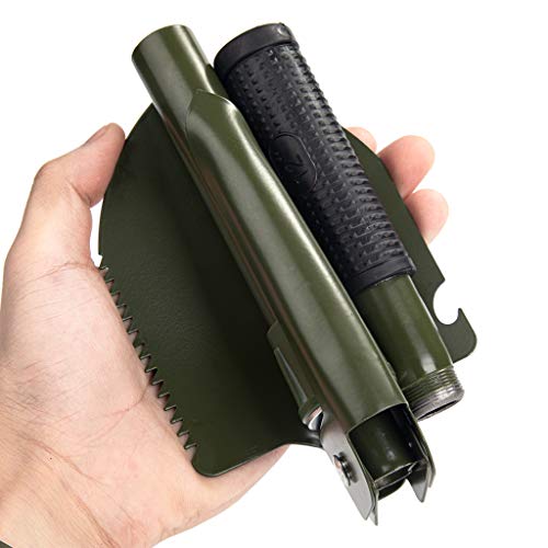 Jipemtra Gardening Folding Shovel Military Camping Shovel Survival Gear Entrenching Tool with Carrying Pouch Metal Handle for Camping Trekking Gardening Fishing Backpacking Snow (Green) - Image 5