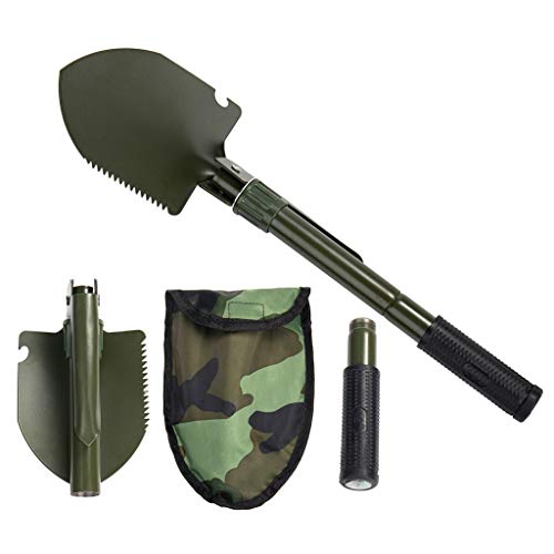 Jipemtra Gardening Folding Shovel Military Camping Shovel Survival Gear Entrenching Tool with Carrying Pouch Metal Handle for Camping Trekking Gardening Fishing Backpacking Snow (Green) - Image 1