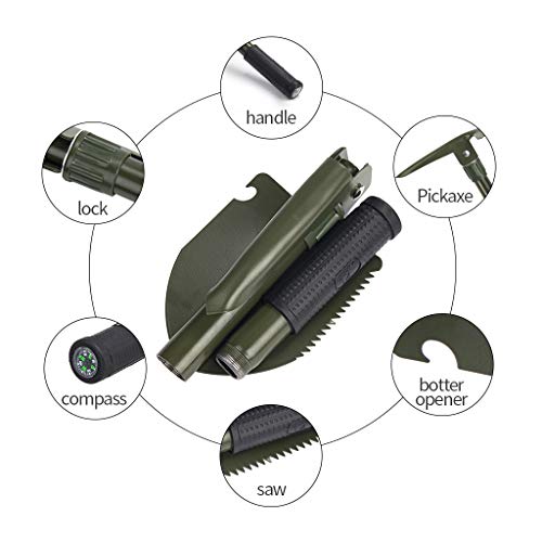 Jipemtra Gardening Folding Shovel Military Camping Shovel Survival Gear Entrenching Tool with Carrying Pouch Metal Handle for Camping Trekking Gardening Fishing Backpacking Snow (Green) - Image 2