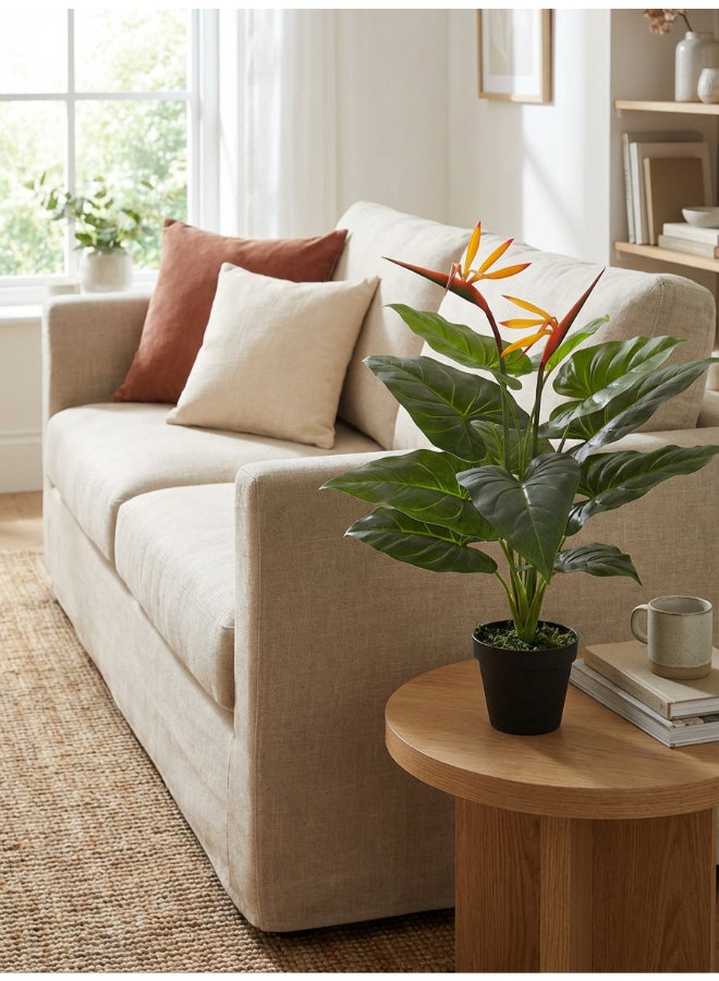 Noon East Paradise Birds 55cm Tall Artificial Plant with Pot | Desk Plant with Lifelike Design & Texture - Green Leaves & Orange Flower | Decorative Natural Texture Plant for Home, Living Room, Study & Office spaces - Image 2