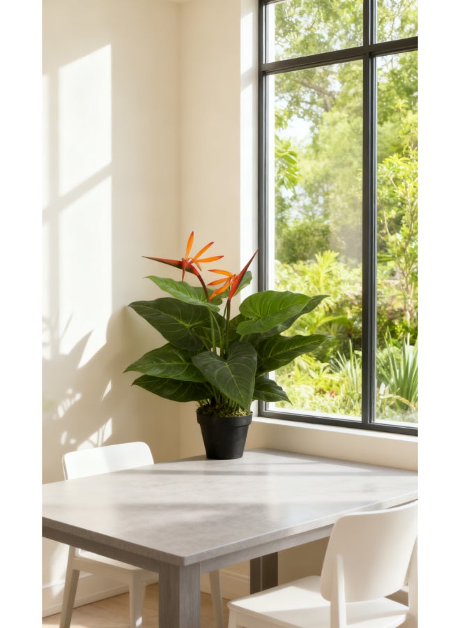 Noon East Paradise Birds 55cm Tall Artificial Plant with Pot | Desk Plant with Lifelike Design & Texture - Green Leaves & Orange Flower | Decorative Natural Texture Plant for Home, Living Room, Study & Office spaces - Image 3