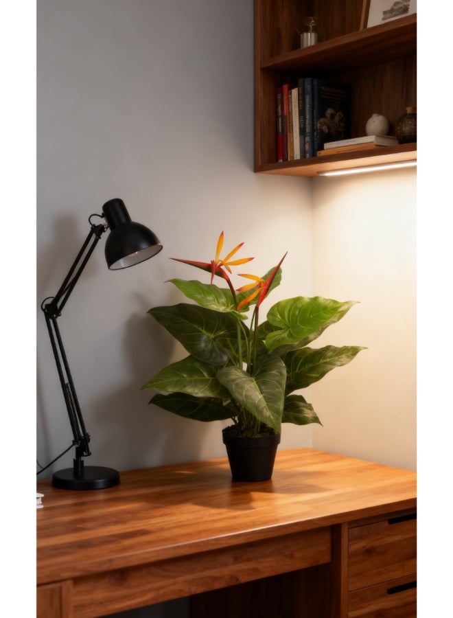 Noon East Paradise Birds 55cm Tall Artificial Plant with Pot | Desk Plant with Lifelike Design & Texture - Green Leaves & Orange Flower | Decorative Natural Texture Plant for Home, Living Room, Study & Office spaces - Image 4